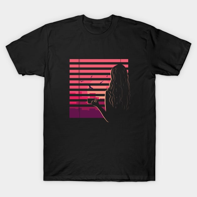 Coffee Lover Sunset Gazing T-Shirt by BakaOutfit